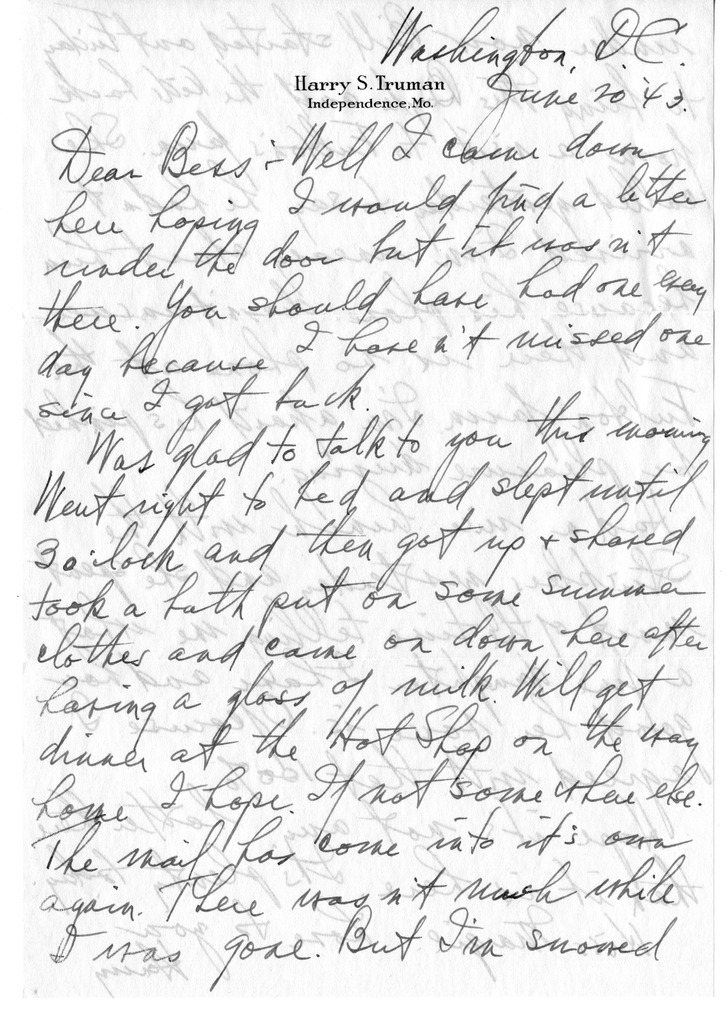 Letter from Harry S. Truman to Bess W. Truman