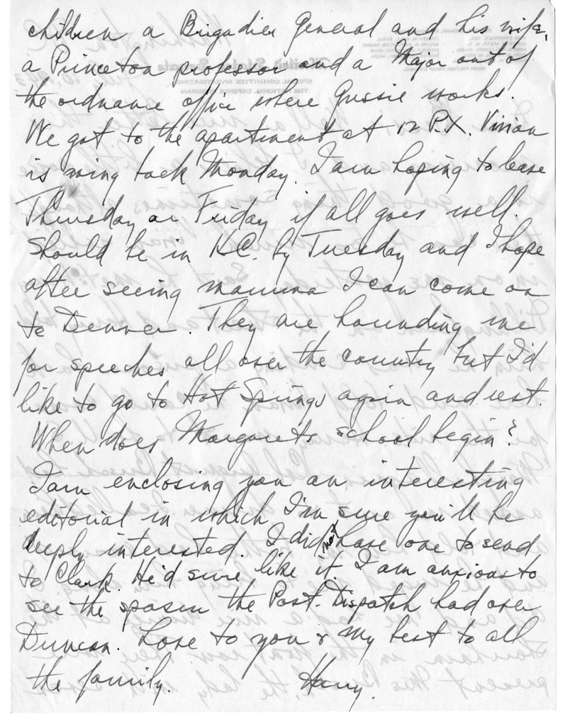 Letter from Harry S. Truman to Bess W. Truman