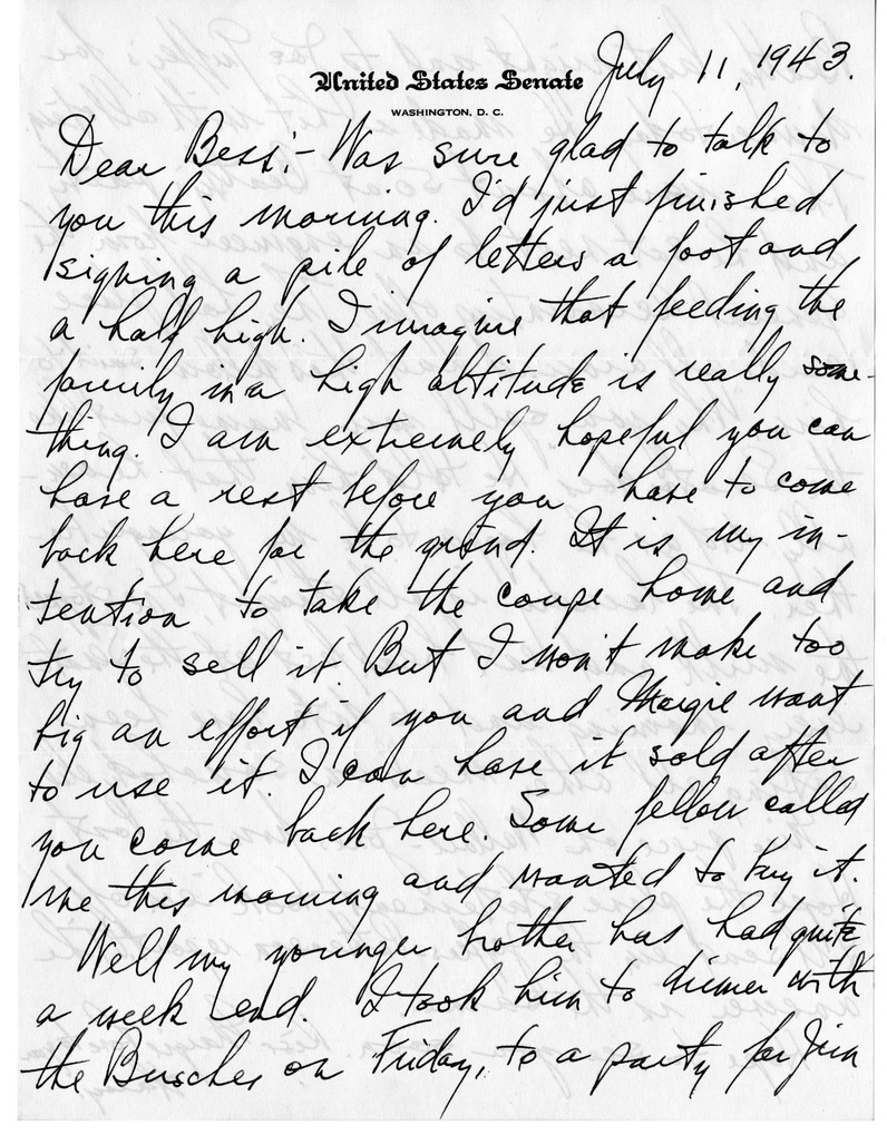 Letter from Harry S. Truman to Bess W. Truman