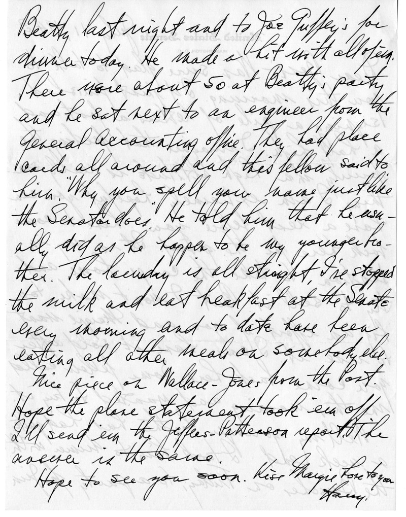 Letter from Harry S. Truman to Bess W. Truman