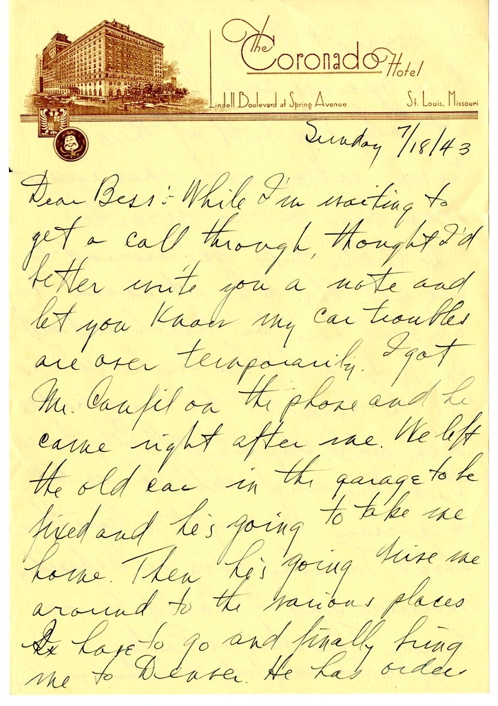 Letter from Harry S. Truman to Bess W. Truman