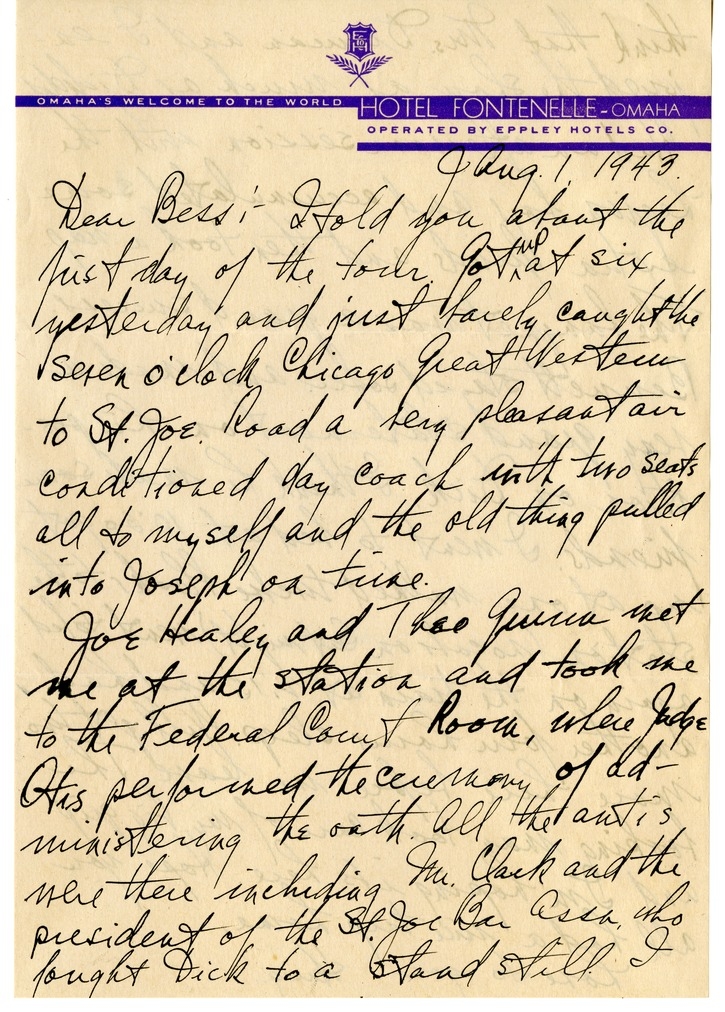 Letter from Harry S. Truman to Bess W. Truman