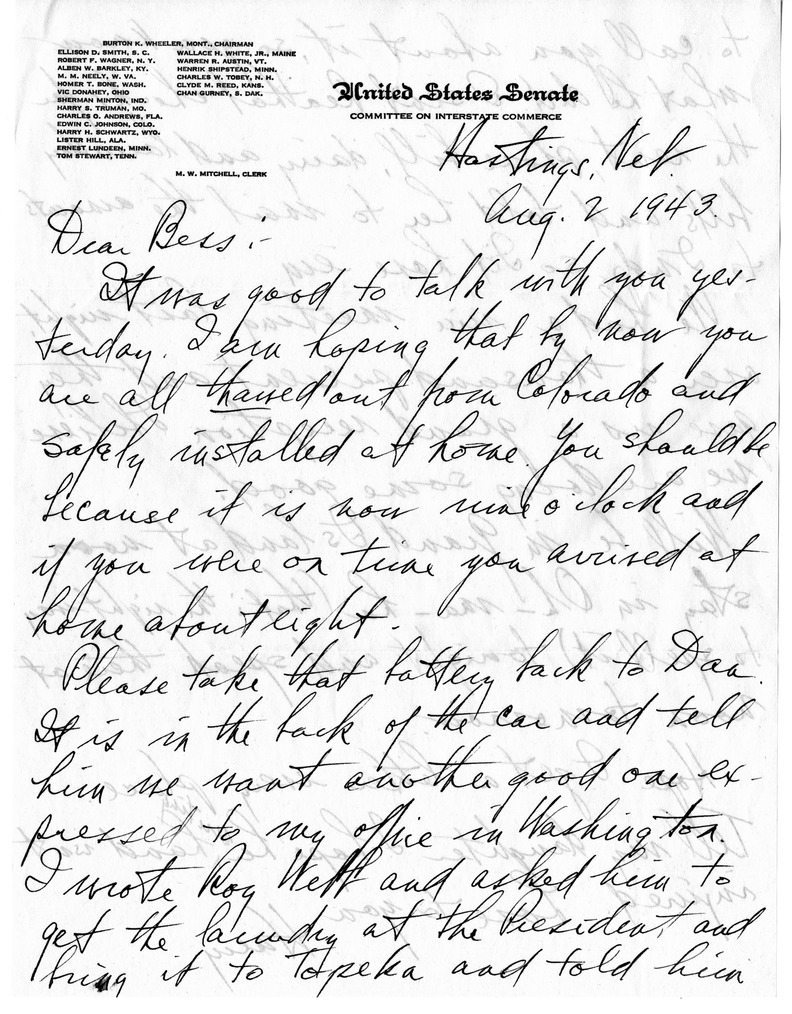 Letter from Harry S. Truman to Bess W. Truman