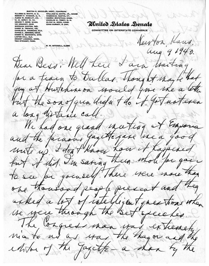 Letter from Harry S. Truman to Bess W. Truman