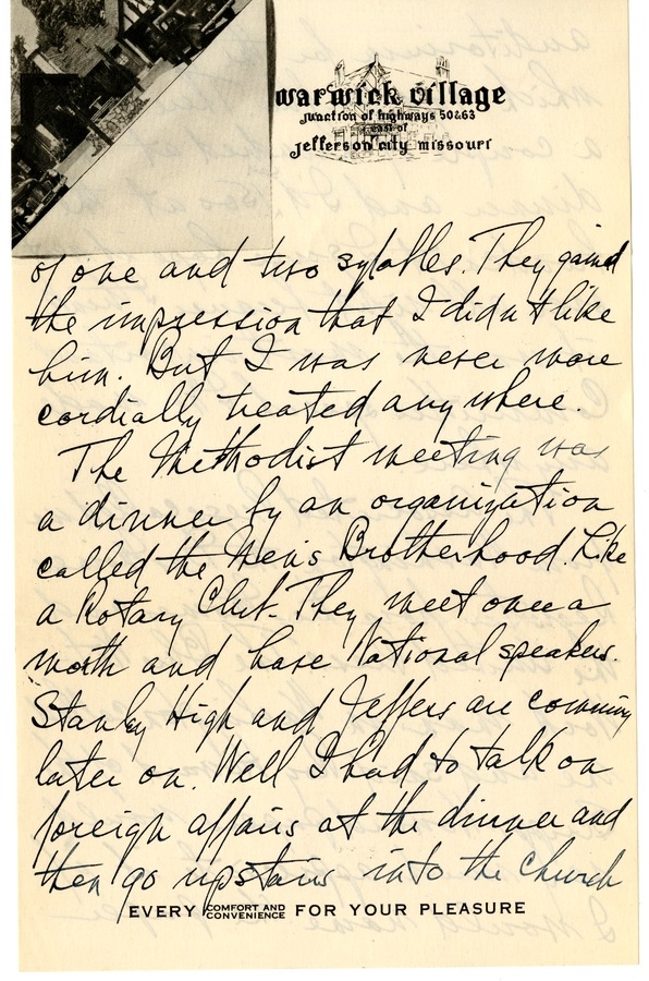 Letter from Harry S. Truman to Bess W. Truman