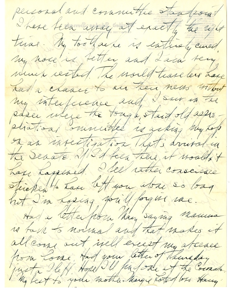 Letter from Harry S. Truman to Bess W. Truman