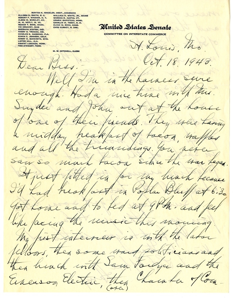 Letter from Harry S. Truman to Bess W. Truman