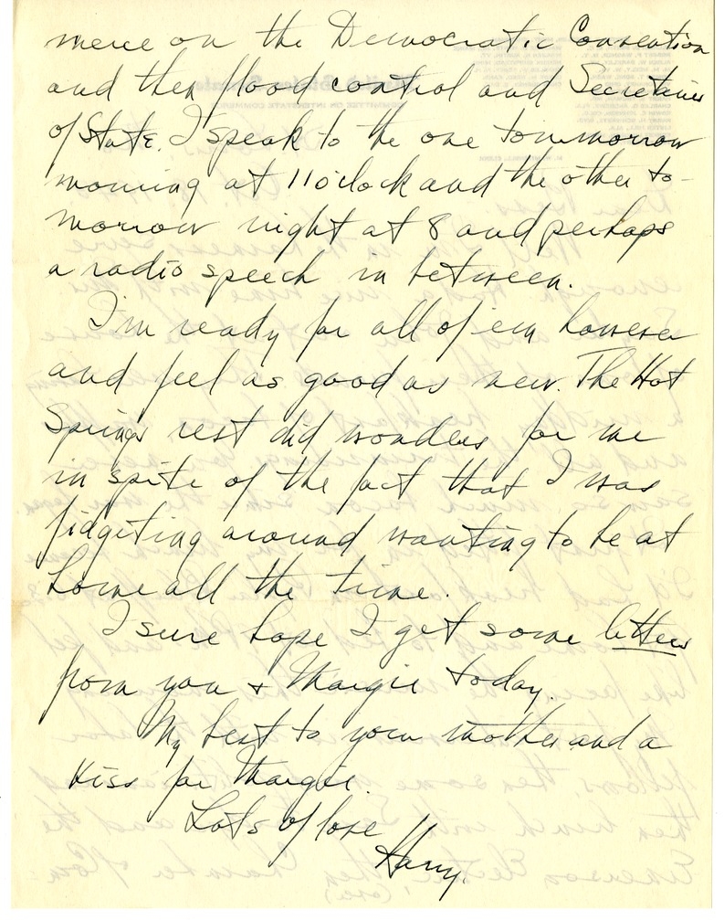 Letter from Harry S. Truman to Bess W. Truman