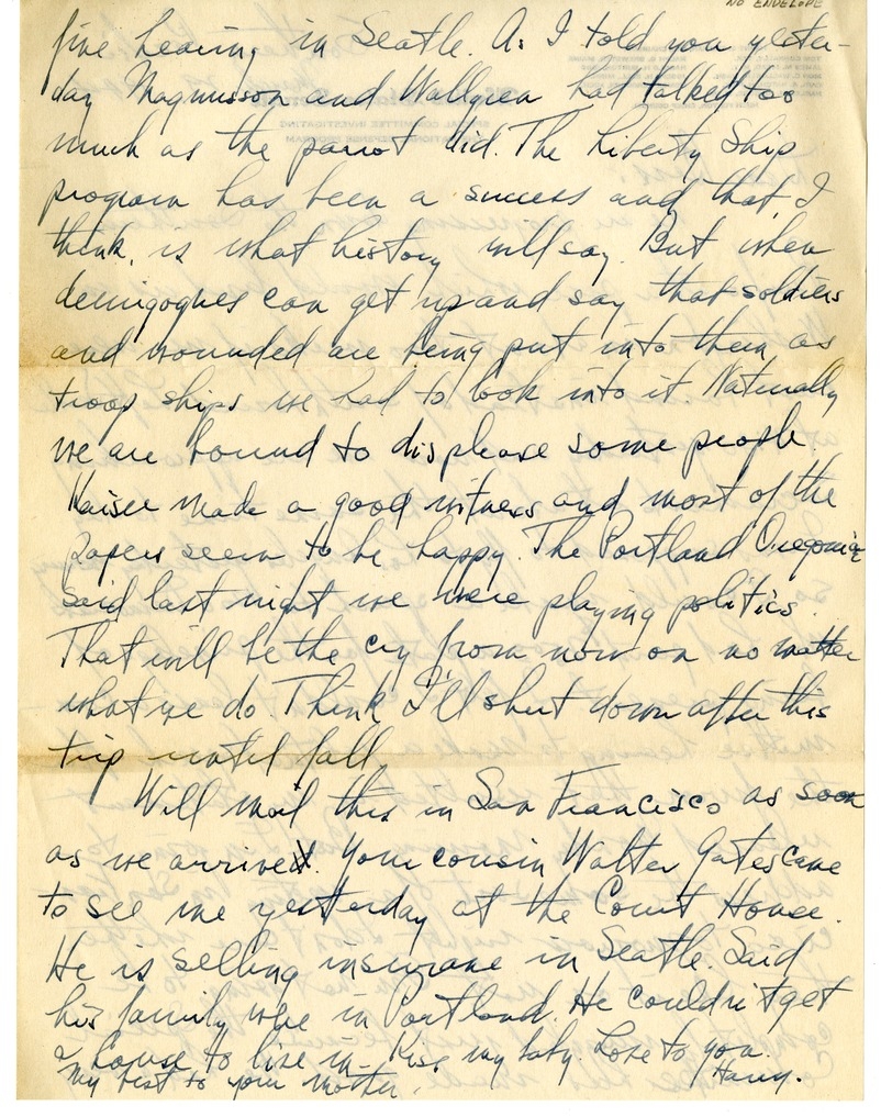 Letter from Harry S. Truman to Bess W. Truman