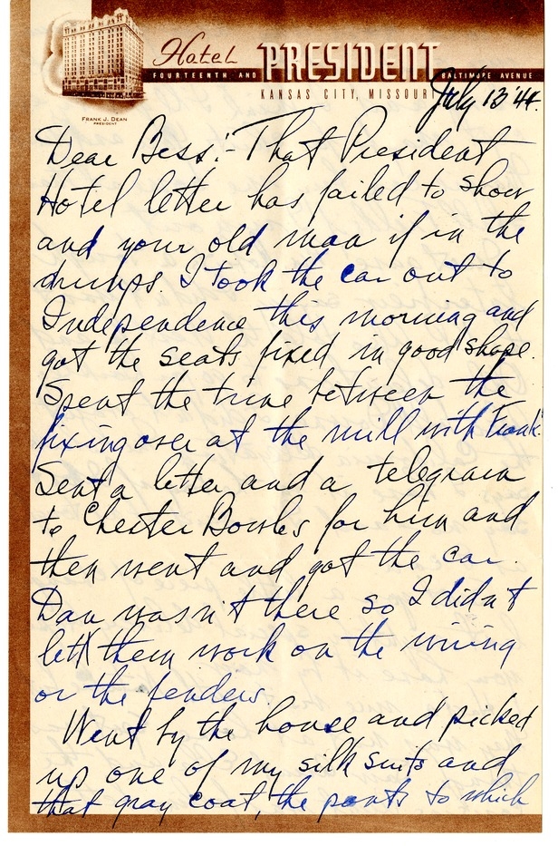 Letter from Harry S. Truman to Bess W. Truman