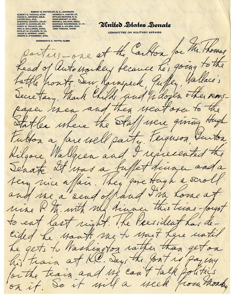 Letter from Harry S. Truman to Bess W. Truman