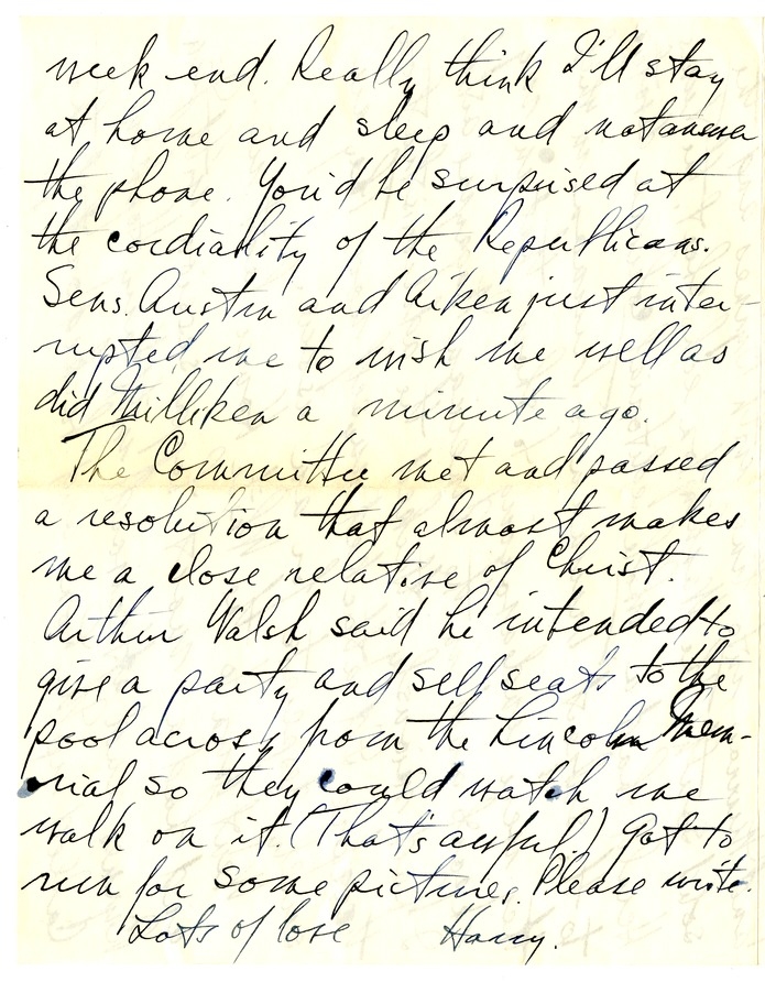 Letter from Harry S. Truman to Bess W. Truman