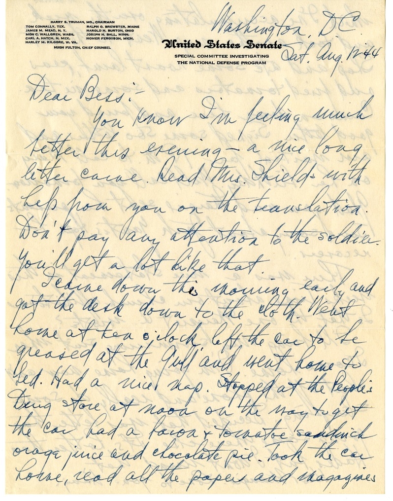 Letter from Harry S. Truman to Bess W. Truman