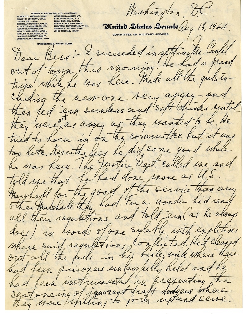 Letter from Harry S. Truman to Bess W. Truman with Attachment