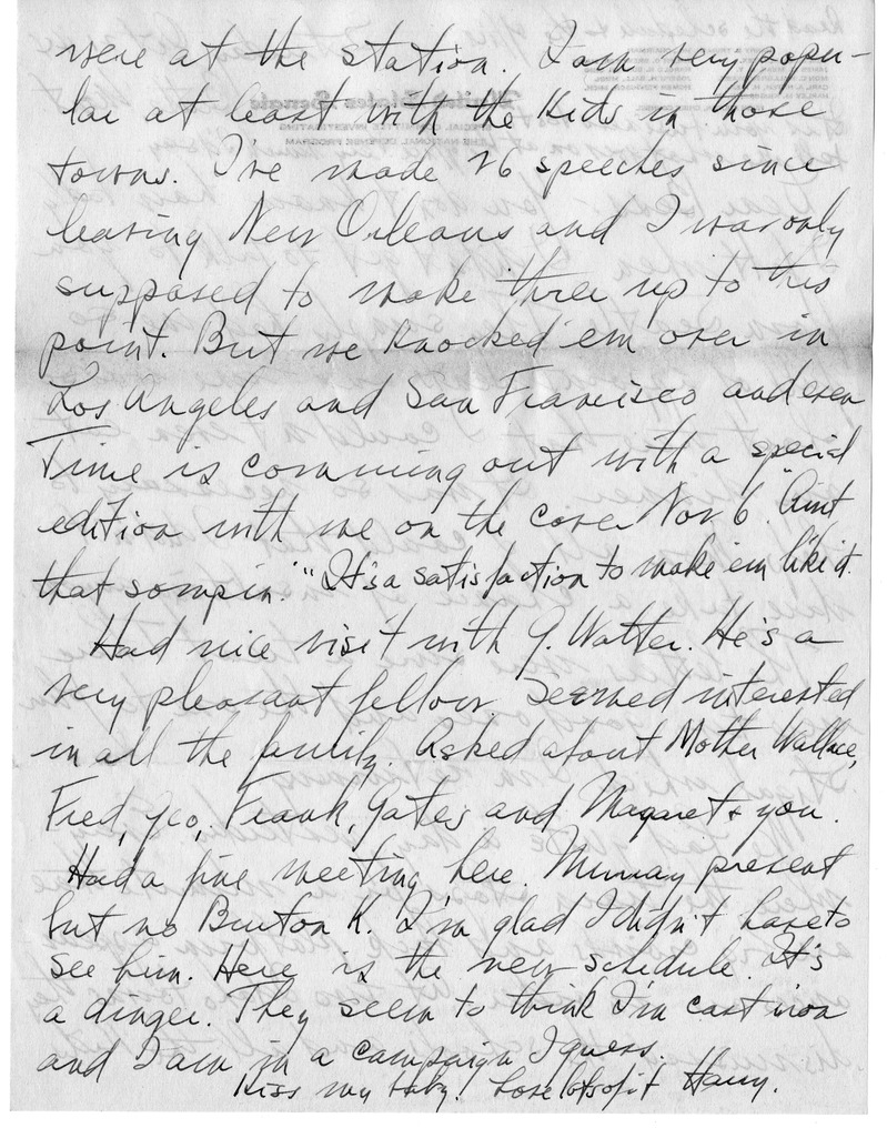 Letter from Harry S. Truman to Bess W. Truman