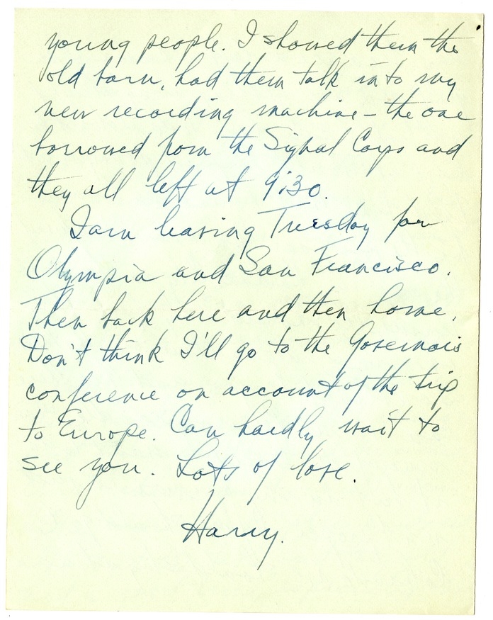 Letter from Harry S. Truman to Bess W. Truman