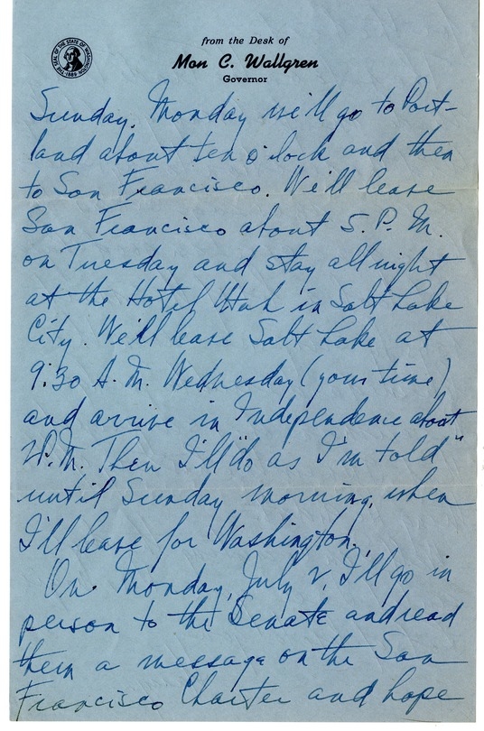 Letter from Harry S. Truman to Bess W. Truman