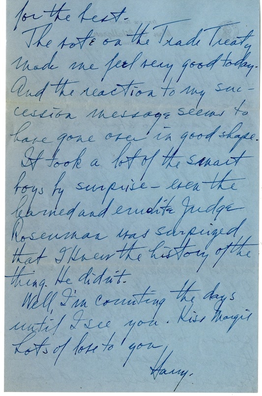 Letter from Harry S. Truman to Bess W. Truman