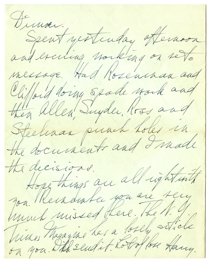 Letter from Harry S. Truman to Bess W. Truman