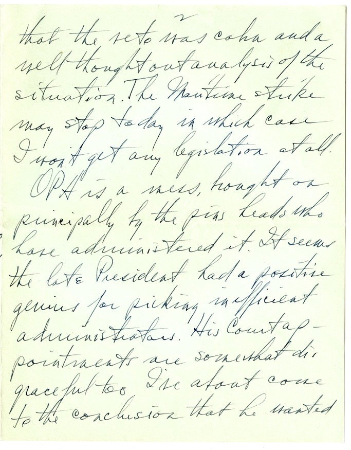 Letter from Harry S. Truman to Bess W. Truman