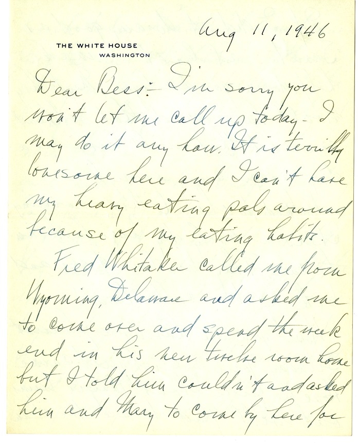 Letter from Harry S. Truman to Bess W. Truman