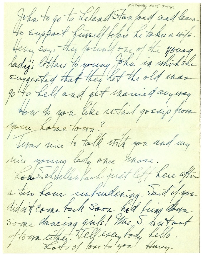 Letter from Harry S. Truman to Bess W. Truman