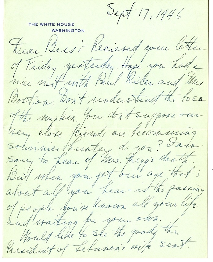 Letter from Harry S. Truman to Bess W. Truman