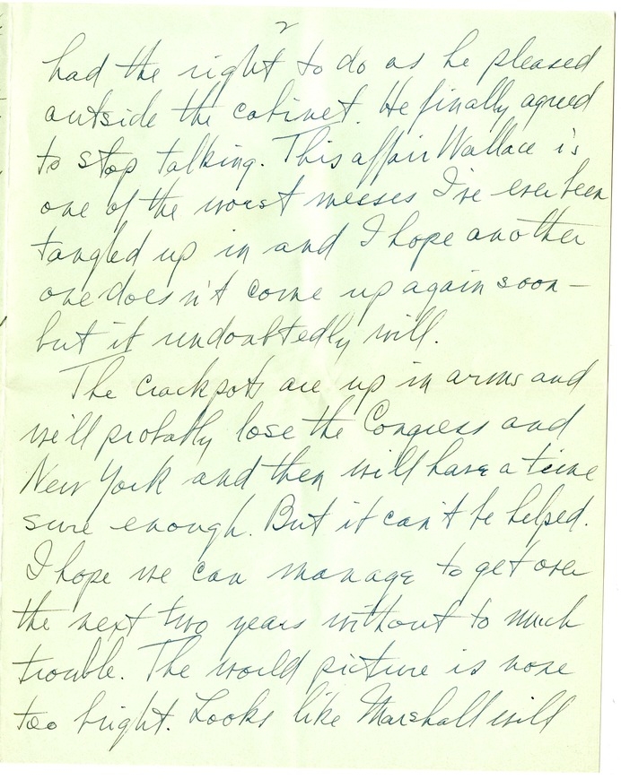 Letter from Harry S. Truman to Bess W. Truman