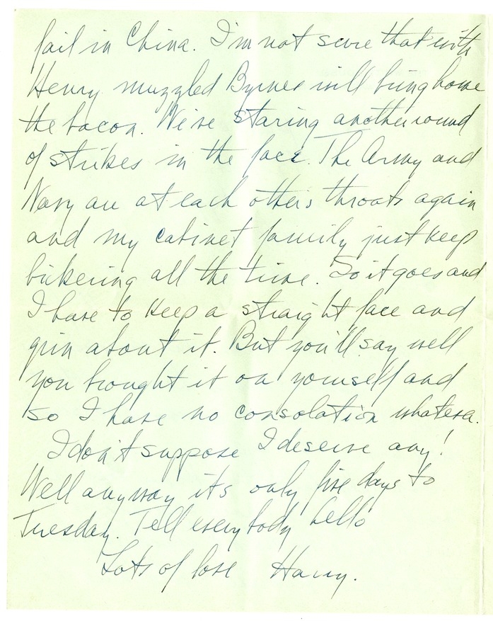 Letter from Harry S. Truman to Bess W. Truman