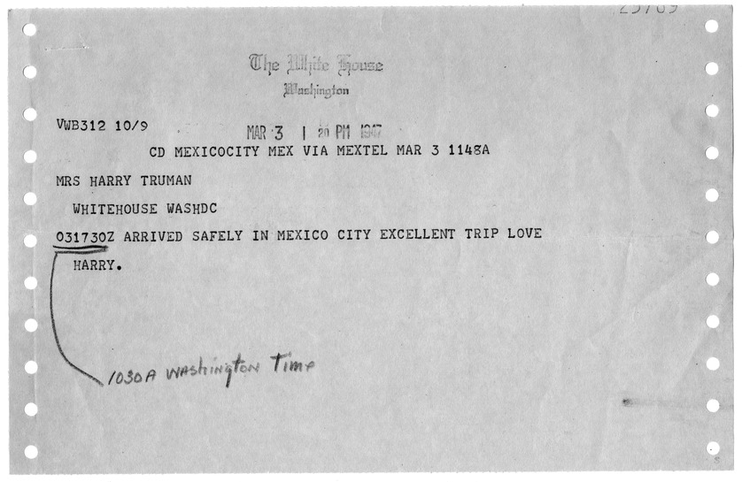 Telegram from Harry S. Truman to Bess W. Truman