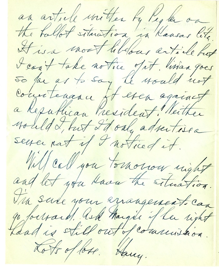 Letter from Harry S. Truman to Bess W. Truman