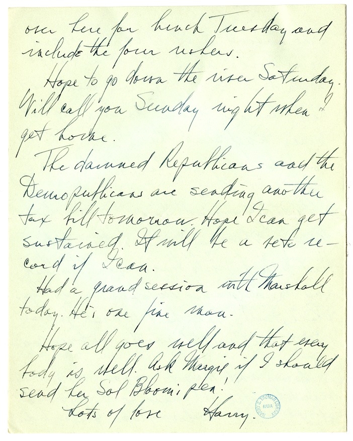 Letter from Harry S. Truman to Bess W. Truman