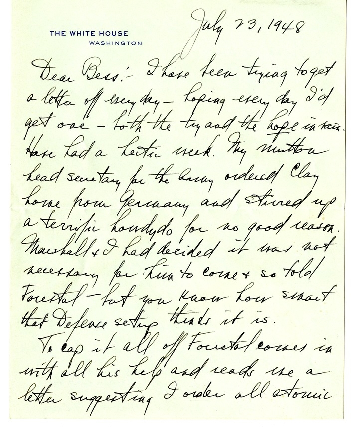 Letter from Harry S. Truman to Bess W. Truman