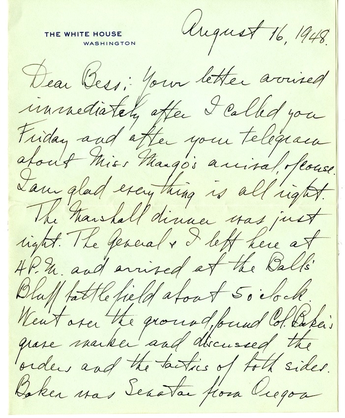 Letter from Harry S. Truman to Bess W. Truman