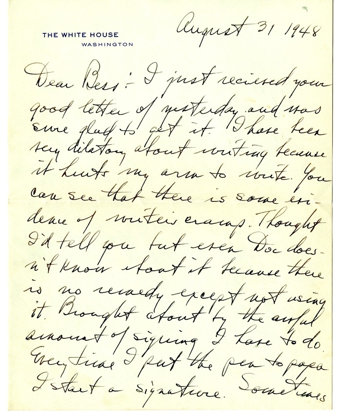 Letter from Harry S. Truman to Bess W. Truman