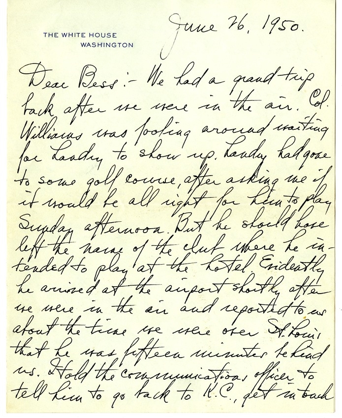 Letter from Harry S. Truman to Bess W. Truman