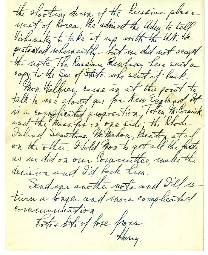 Letter from Harry S. Truman to Bess W. Truman