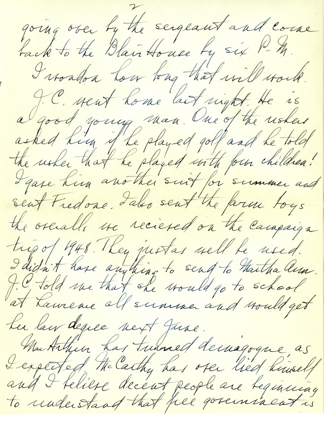 Letter from Harry S. Truman to Bess W. Truman [Gift of Elliott Galleries, Flora K. Bloom, President.]