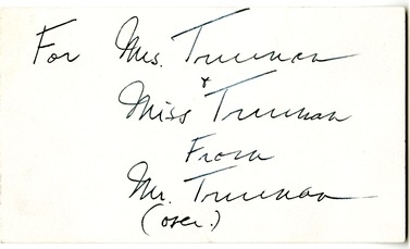 Card from Harry S. Truman to Bess W. Truman and Margaret Truman