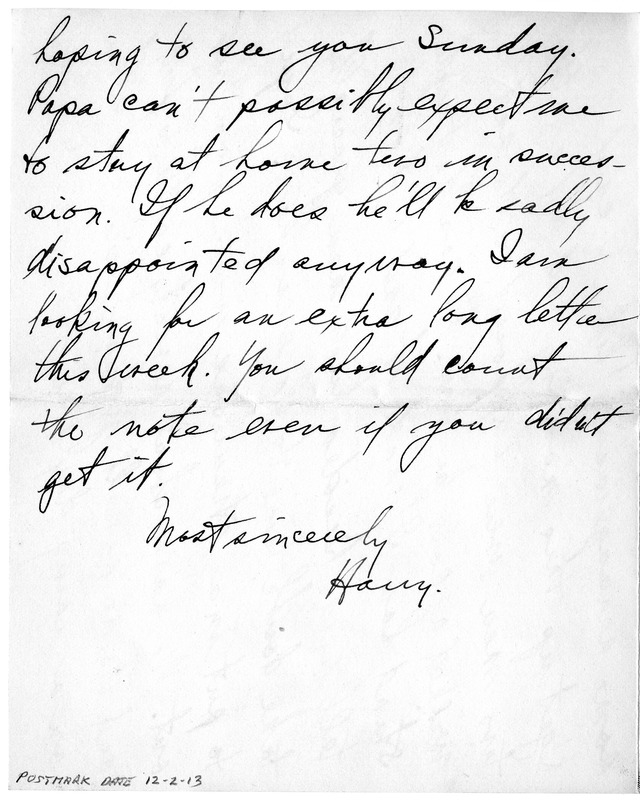 Letter from Harry S. Truman to Bess Wallace