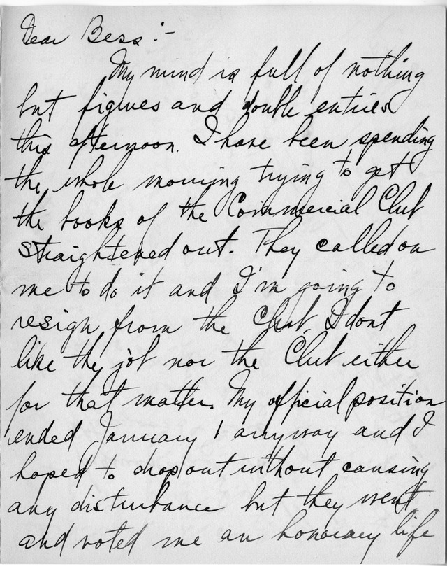 Letter from Harry S. Truman to Bess Wallace