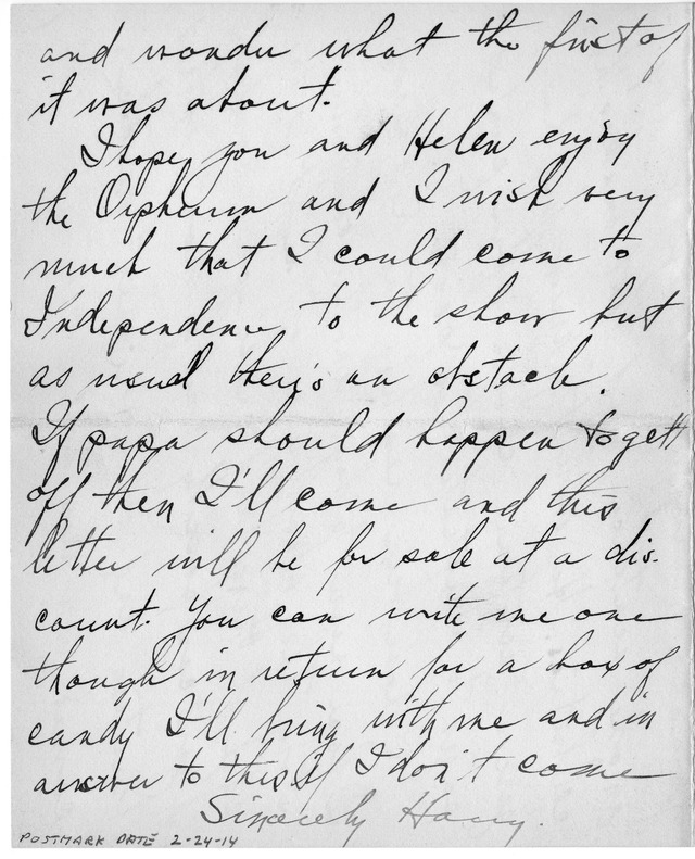 Letter from Harry S. Truman to Bess Wallace