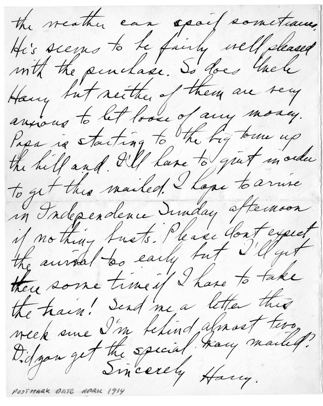 Letter from Harry S. Truman to Bess Wallace