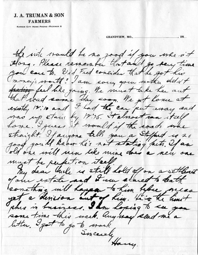 Letter from Harry S. Truman to Bess Wallace