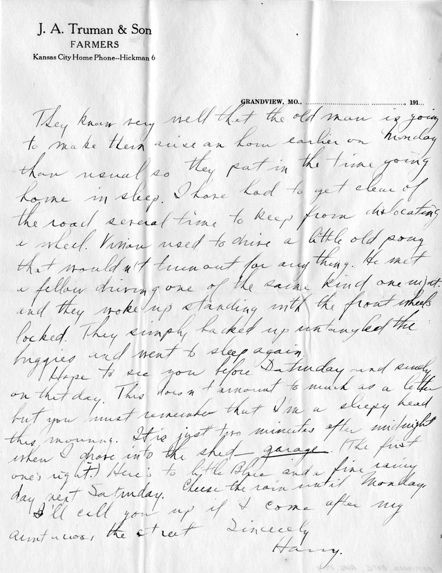 Letter from Harry S. Truman to Bess Wallace