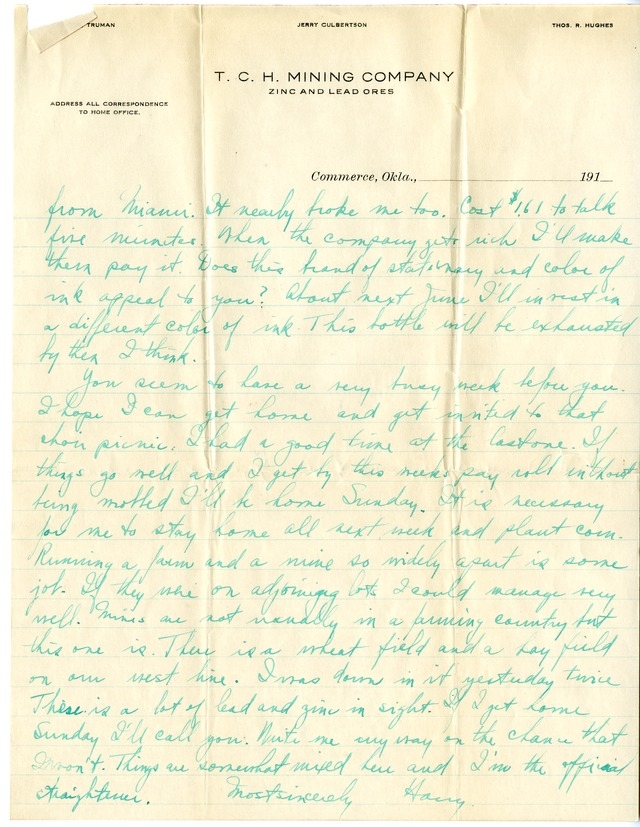 Letter from Harry S. Truman to Bess Wallace