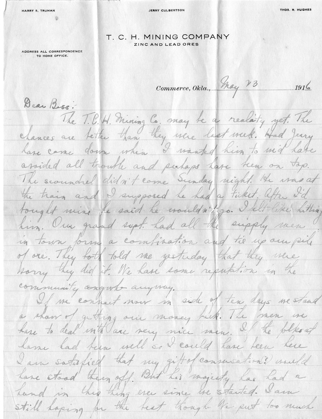 Letter from Harry S. Truman to Bess Wallace