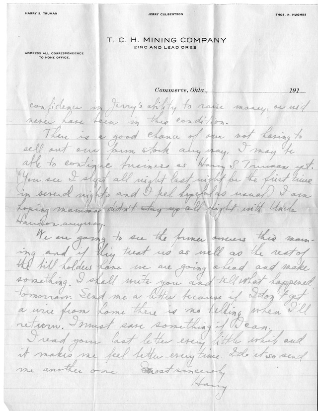 Letter from Harry S. Truman to Bess Wallace