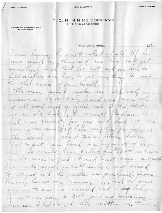 Letter from Harry S. Truman to Bess Wallace