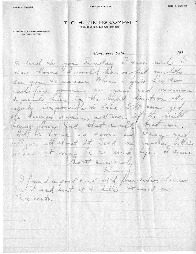 Letter from Harry S. Truman to Bess Wallace